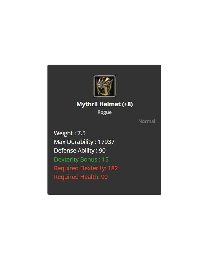 mythril helmet+5 Reb - mythril gauntlet +5 Reb