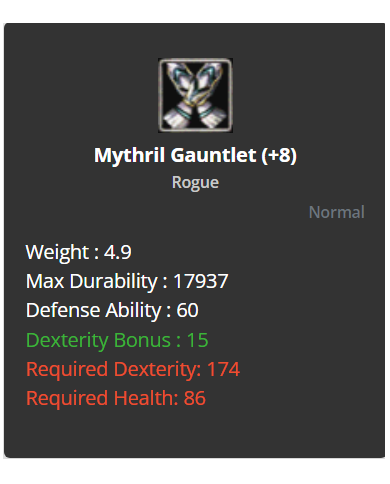 mythril helmet+5 Reb - mythril gauntlet +5 Reb