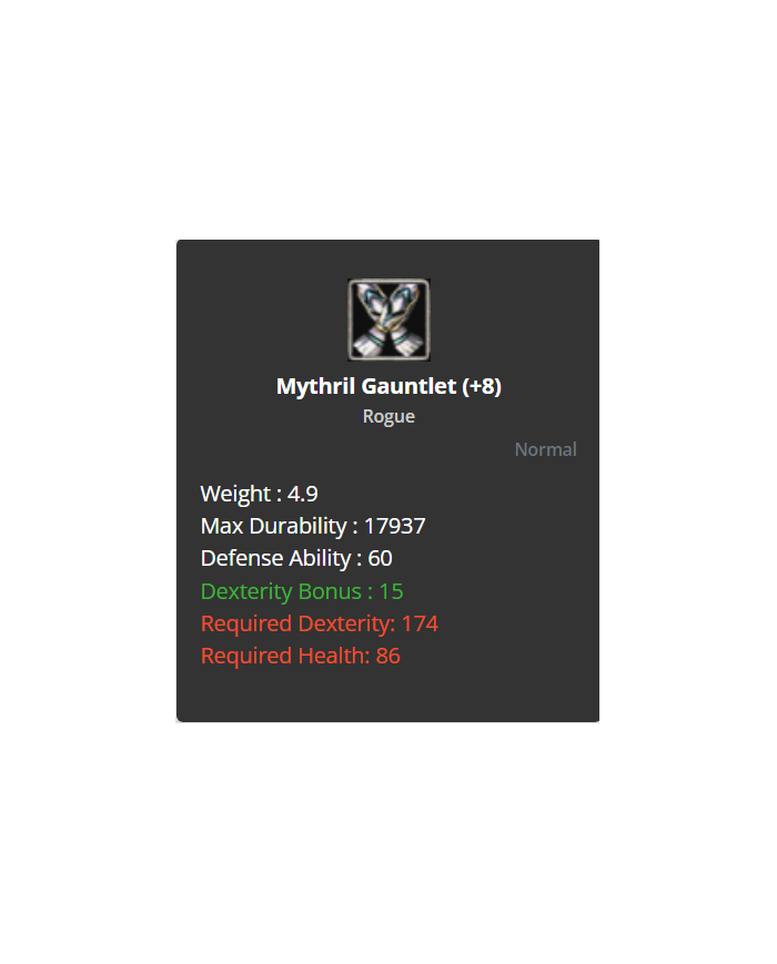 mythril helmet+5 Reb - mythril gauntlet +5 Reb