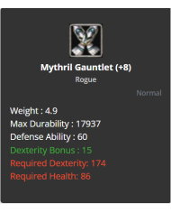 mythril helmet+5 Reb - mythril gauntlet +5 Reb